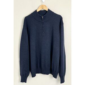 John W Nordstrom 100% Merino Wool Thick Pullover Sweater Quarter Zip Navy Sz XXL